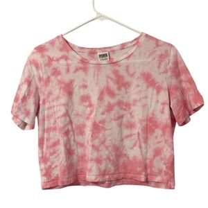PINK Cropped Pink & White Tie Dye Logo Tee